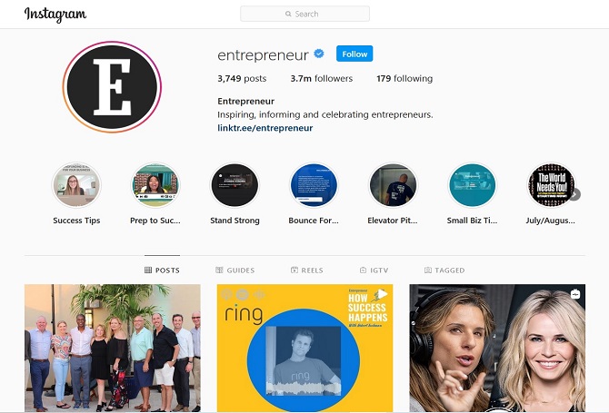 Entrepreneur Instagram account