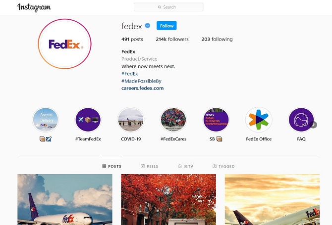 FedEx Instagram account