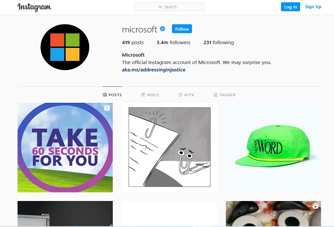 Microsoft Instagram account