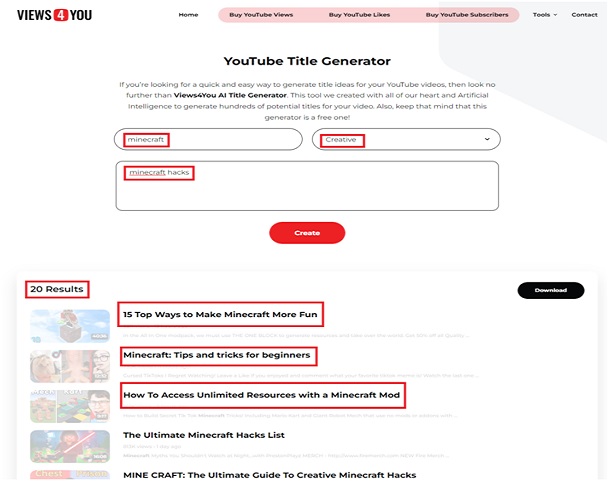 YouTube Title Generator Tool of Views4You - My New AI-Powered Optimization Place
